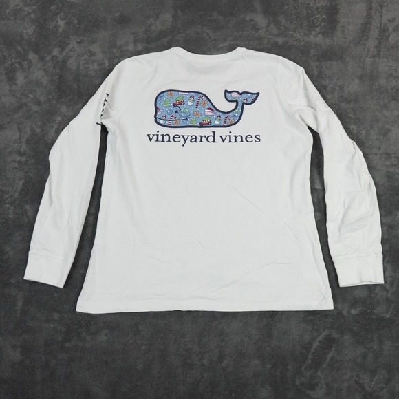 Vineyard Vines Holiday Shirt Adult Small White Christmas Santa Whale Tee Snowman - Picture 1 of 8